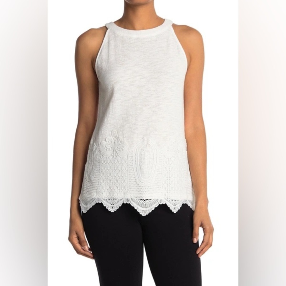 Anthropologie Adrianna Papell GAUZY CREPE CROCHET HALTER TOP Sz medium